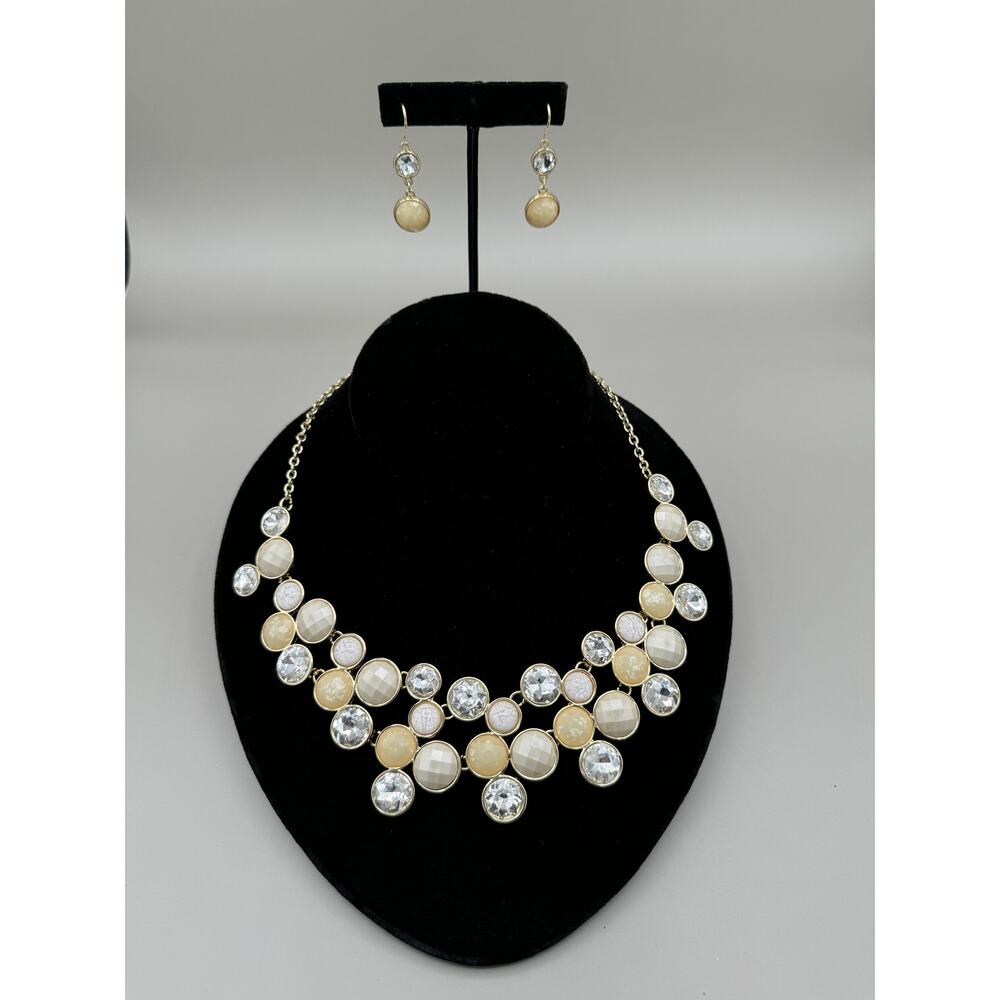 Ivory White Clear Crystal Statement Necklace and Earring Set